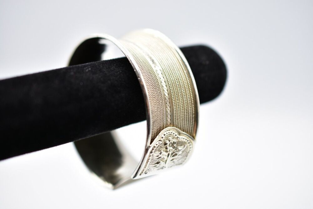 Vintage 925 Sterling Silver Signed Thick Statement Cuff Bracelet 55.82 Gram BinD